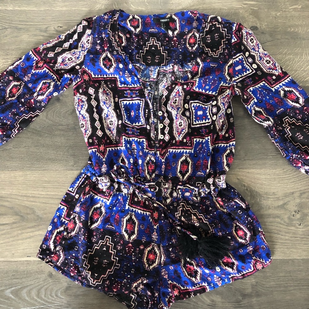 Forever 21 Button up and Tasseled Belt Romper